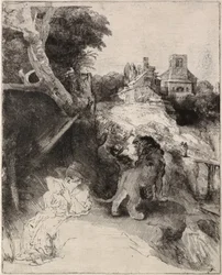 Saint Jerome Reading i et italiensk landskap